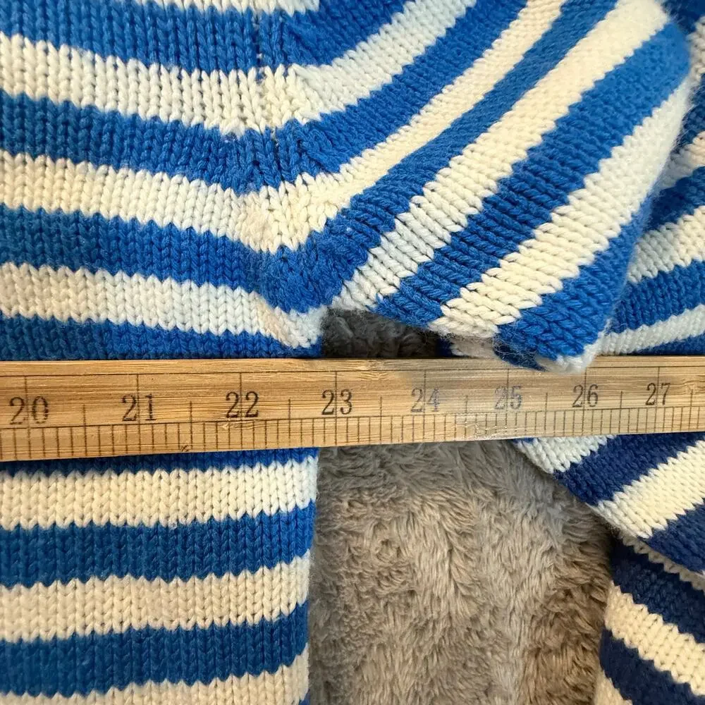 Vintage Bare Fox Blue White Stripe Pullover Ski Sweater M Medium 1/4 Zip